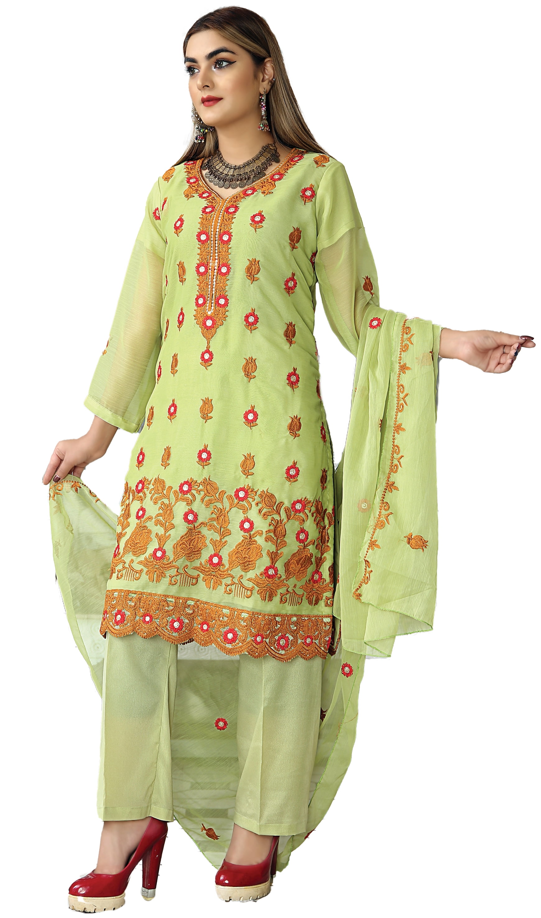 Buy Green Ethnic Wear Gharara 3pc Suit For Women By