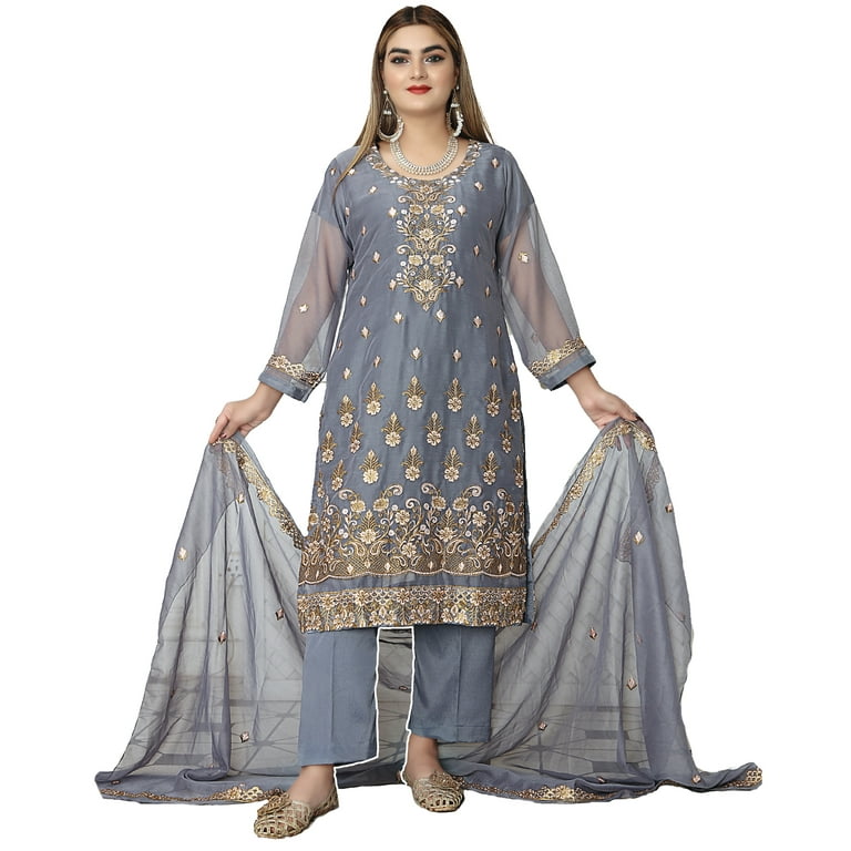 Pakistani Dresses for Women Party Wear - Indian Salwar Kameez Suit,  Wedding-Ready Chiffon Embroidered 3-Piece Outfit