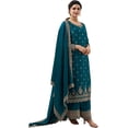 thumbnail image 1 of Pakistani Eid Special Designer Sewn Plazo Suits Indian Salwar Kameez Outfit ( Teal Blue, XXS - 34 ), 1 of 4