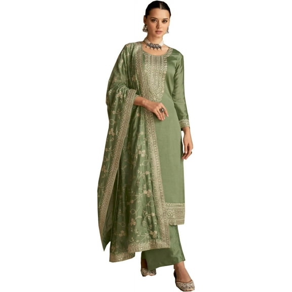 Pakistani Eid Specials Shalwar Kameez Suits Indian Designer Sewn Palazzo Dress ( Green, 6XL - 54 )