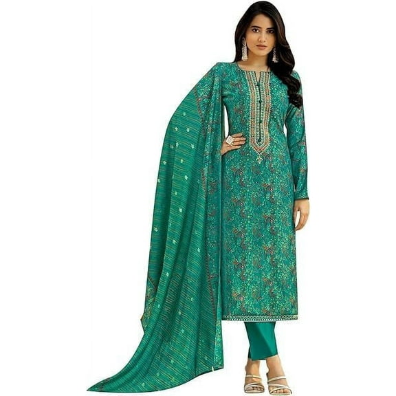 Pakistani Indian Designer Stitched Plazzo Pant Shalwar Kameez Dress ( Sky Blue, 6XL - 54 )