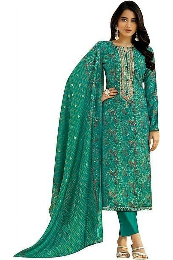 Pakistani Indian Designer Stitched Plazzo Pant Shalwar Kameez Dress ( Sky Blue, M - 40 )