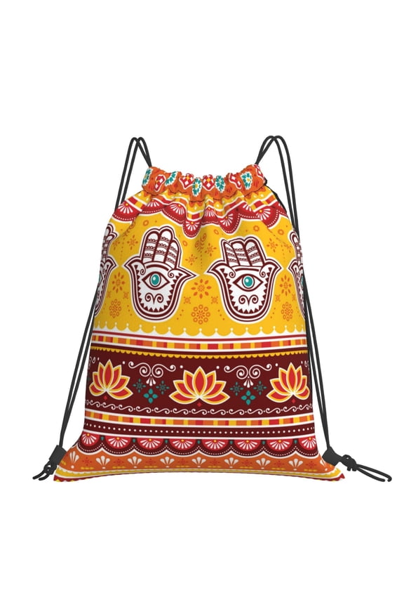 Pakistani Indian Evil Eye Hamsa Hand Large Drawstring Backpack Casual Cinch Sack Bag Backpack for Sports Hiking Travel Gym