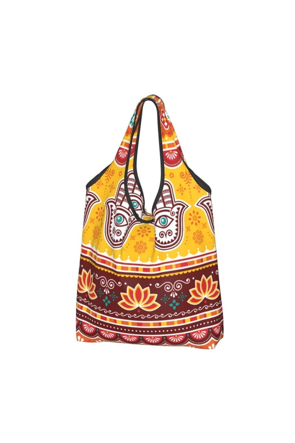 Pakistani Indian Evil Eye Hamsa Hand Reusable Grocery Bags Shopping Totes Foldable Washable Pouch Handbag Storage Bag