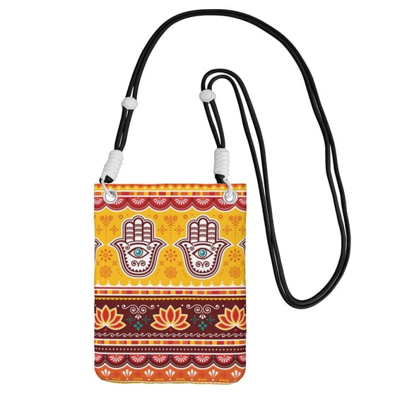 Pakistani Indian Evil Eye Hamsa Hand Small Crossbody Phone Bag, Cell Phone Purse with Adjustable Removable Strap, Mini Travel Shoulder Pouch