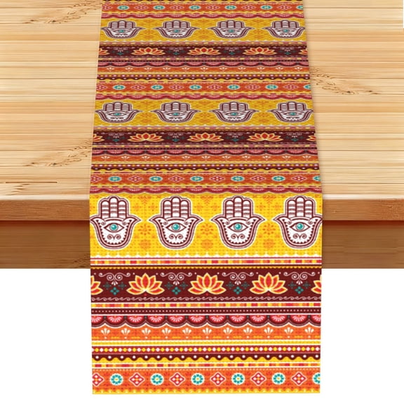Pakistani Indian Evil Eye Hamsa Hand Table Runner 13x72 Inch for Dining Table Kitchen Wedding Party Decor Fireplace Mantle