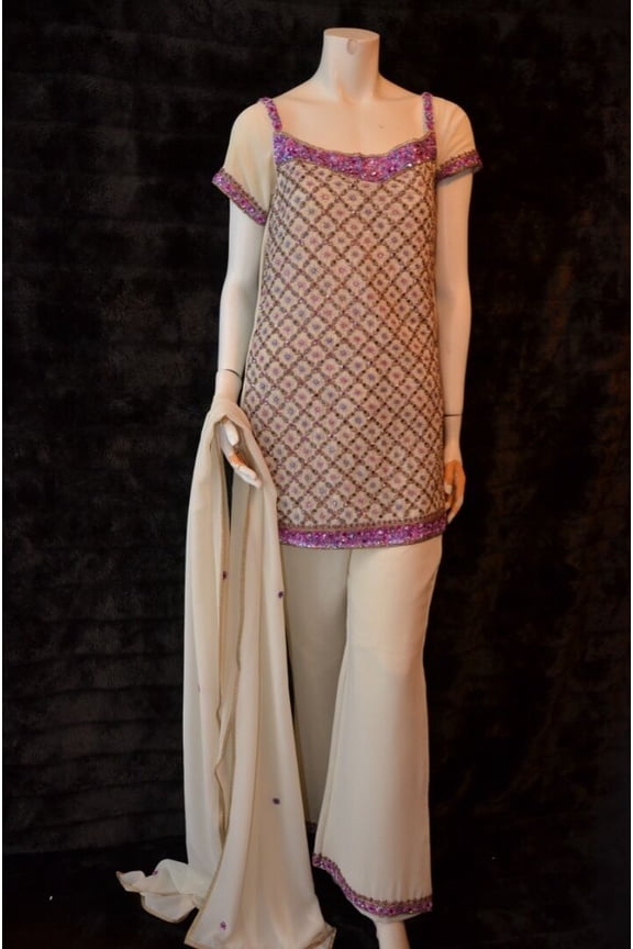 Pakistani Indian Formal Party Wedding Shalwar Pants Kameez Hand Embellished M-L New