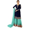 thumbnail image 1 of Pakistani Indian Sangeet Event Wear Designer Salwar Kameez Sharara Plazzo Suits ( Blue, XS - 36 ), 1 of 5