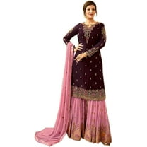 Pakistani Indian Sangeet Event Wear Designer Salwar Kameez Sharara Plazzo Suits ( Pink, XXS - 34 )