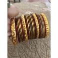 thumbnail image 1 of Pakistani Indian Traditional Red Gold 20 Glass Bangles Bollywood 2.5” Distressed New, 1 of 2