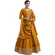Pakistani Party Wear Anarkali Gown Suits Indian Designer Shalwar Kameez Outfits ( Yellow, XL - 44 )