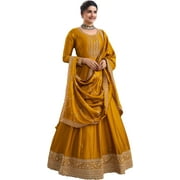 Pakistani Party Wear Anarkali Gown Suits Indian Designer Shalwar Kameez Outfits ( Yellow, XXL - 46 )