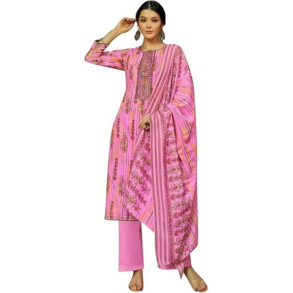 Pakistani Reception Wear Beautiful Salwar Kameez Dress Indian Designer Sewn Suits ( Pink, 5XL - 52 )