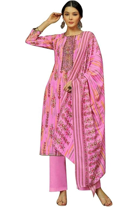 Pakistani Reception Wear Beautiful Salwar Kameez Dress Indian Designer Sewn Suits ( Pink, M - 40 )