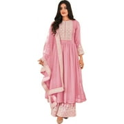 Pakistani Roka Nikah Wear Designer Plazzo Outfits Indian Sewn Salwar Kameez Suits ( Light Pink, S - 38 )