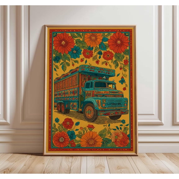 Pakistani Truck Art Vibrant Folk Wall Art Colorful Cultural Boho Decor, Unframed Poster