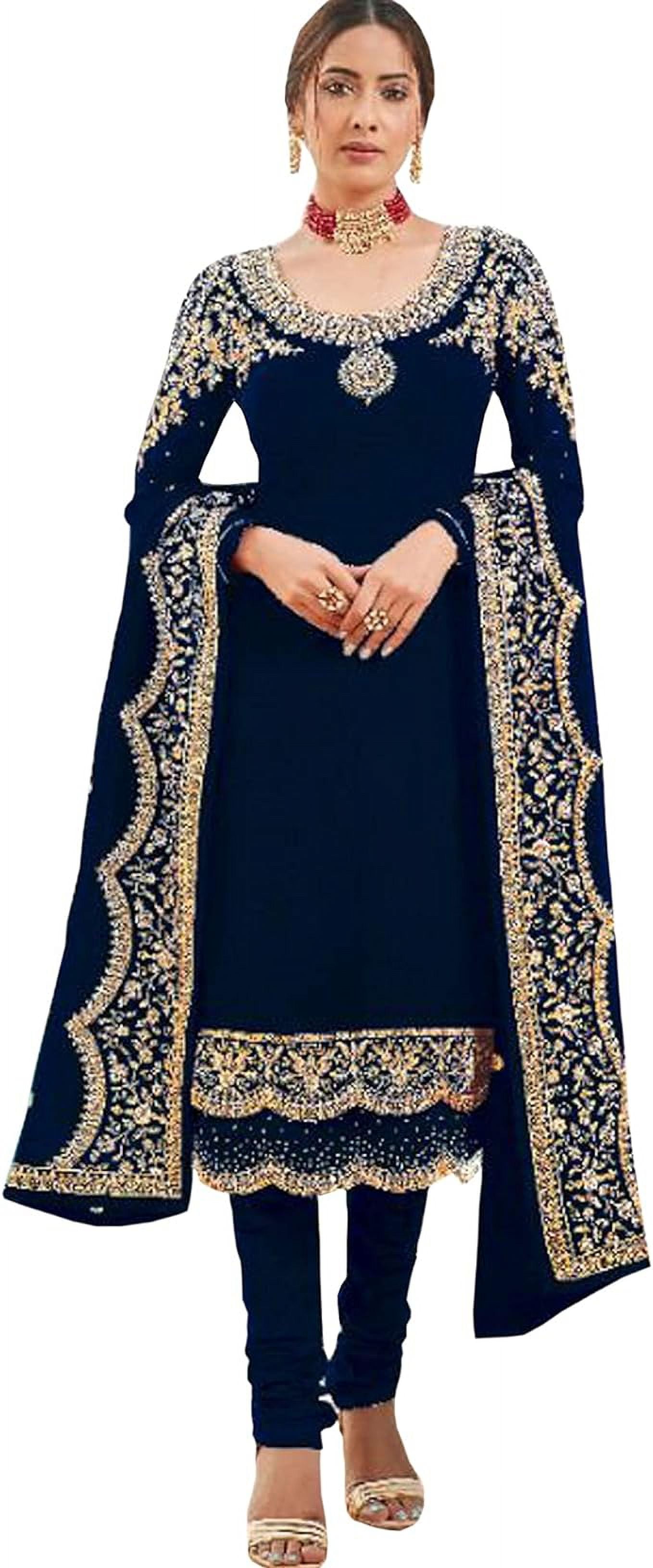 Pakistani Wedding Function Wear Designer Indian Churidar Salwar Kameez Dress ( Blue, S - 38 ), Women's, Size: Small - 38