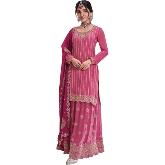 Pakistani Women's Wear Dress Indian Designer Stitched Salwar Kameez Sharara Suits ( Pink, 3XL - 48 )