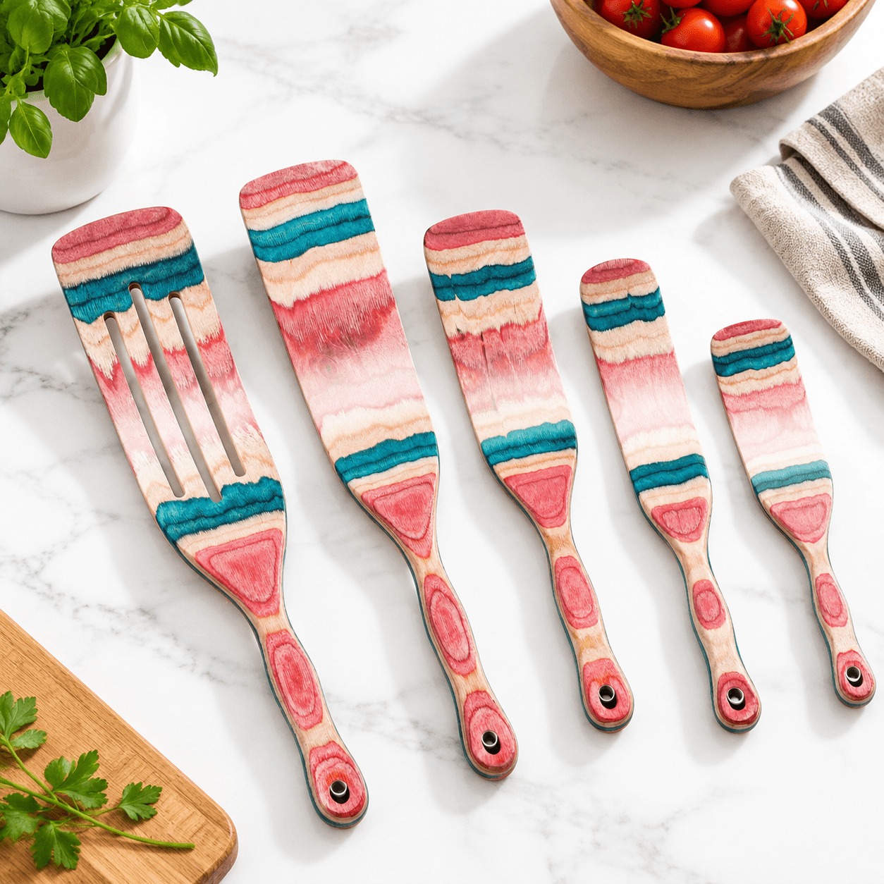 Pakkawood Spurtle Set 5-Piece Nonstick Cookware Safe Kitchen Utensil ...