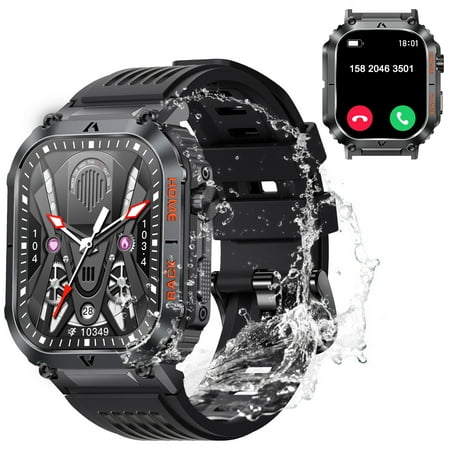 Pakrys Military Smart Watch for Men Women (Answer/Dial Call) 5ATM Waterproof Outdoor Tactical Fitness Tracker 2.02” Big Screen Rugged Sports Swimming Smart Watches for Android iOS