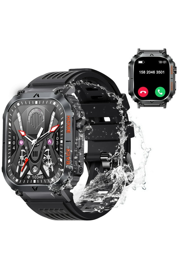 Military Smart Watch for Men Women (Answer/Dial Call) 5ATM Waterproof Outdoor Tactical Fitness Tracker 2.02 Big Screen Rugged Sports Swimming Smart Watches for Android iOS
