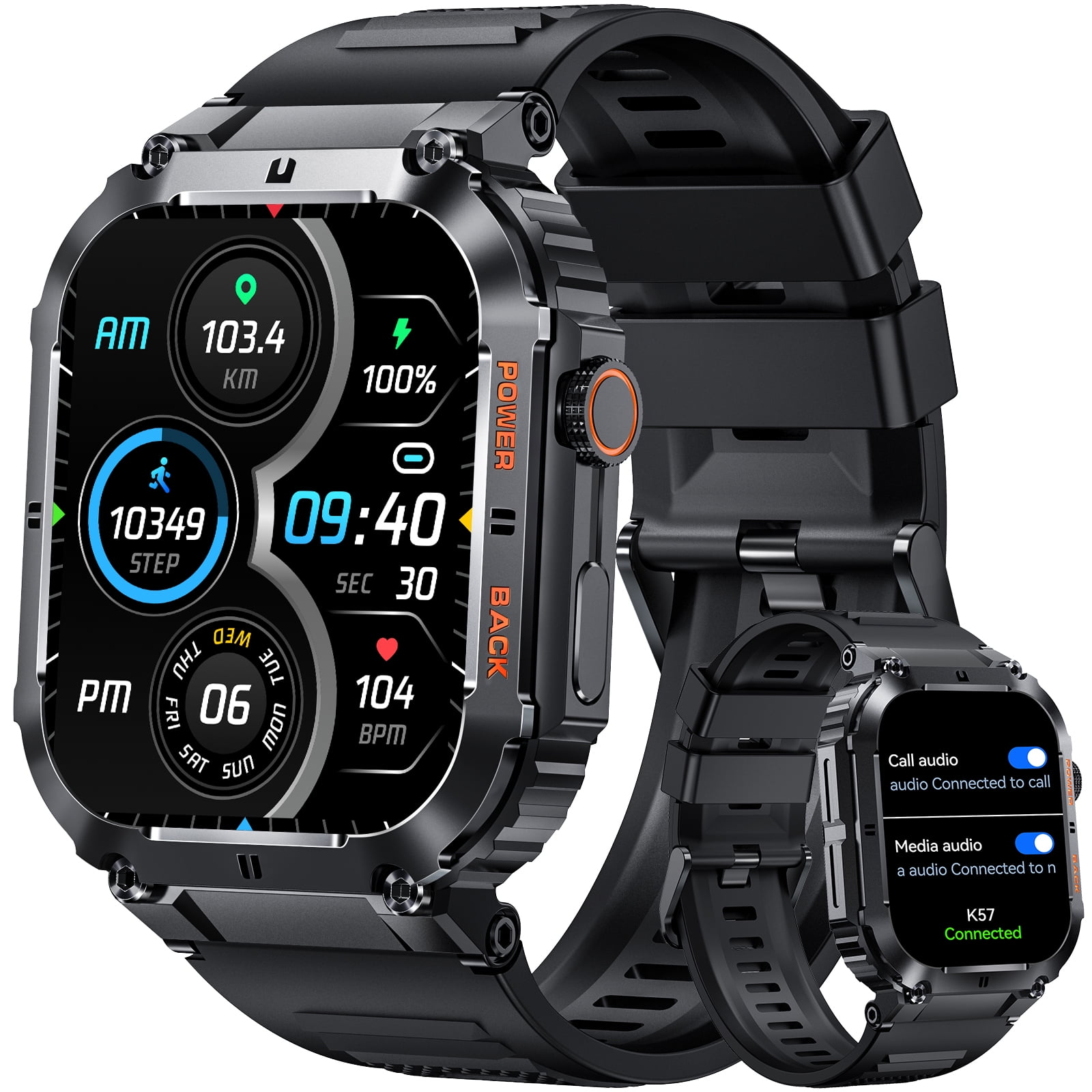 Pakrys Military Smart Watches for Men 1.96” HD Rugged Smart Watch (Answer/Dial Calls) Outdoor Tactical Sports Watch Fitness Activity Tracker Smartwatch for iPhone Compatible with Android Phones