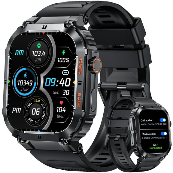 Pakrys Military Smart Watches for Men 1.96 HD Rugged Smart Watch (Answer/Dial Calls) Outdoor Tactical Sports Watch Fitness Activity Tracker Smartwatch for iPhone Compatible with Android Phones