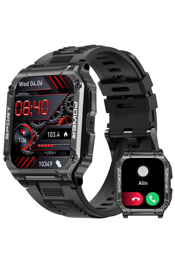 NX6 Smart Watch for Men 1.95'' Smart Watch (Answer/Make Calls) with Compass 109 Sports Modes Watch Outdoor Rugged Smartwatch Compatible with iOS Android, 1pc, Black