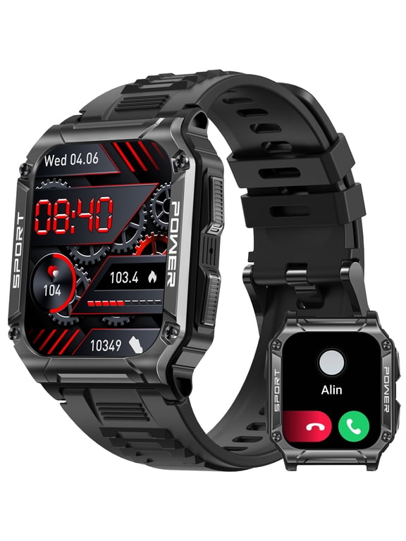 NX6 Smart Watch for Men 1.95'' Smart Watch (Answer/Make Calls) with Compass 109 Sports Modes Watch Outdoor Rugged Smartwatch Compatible with iOS Android, 1pc, Black
