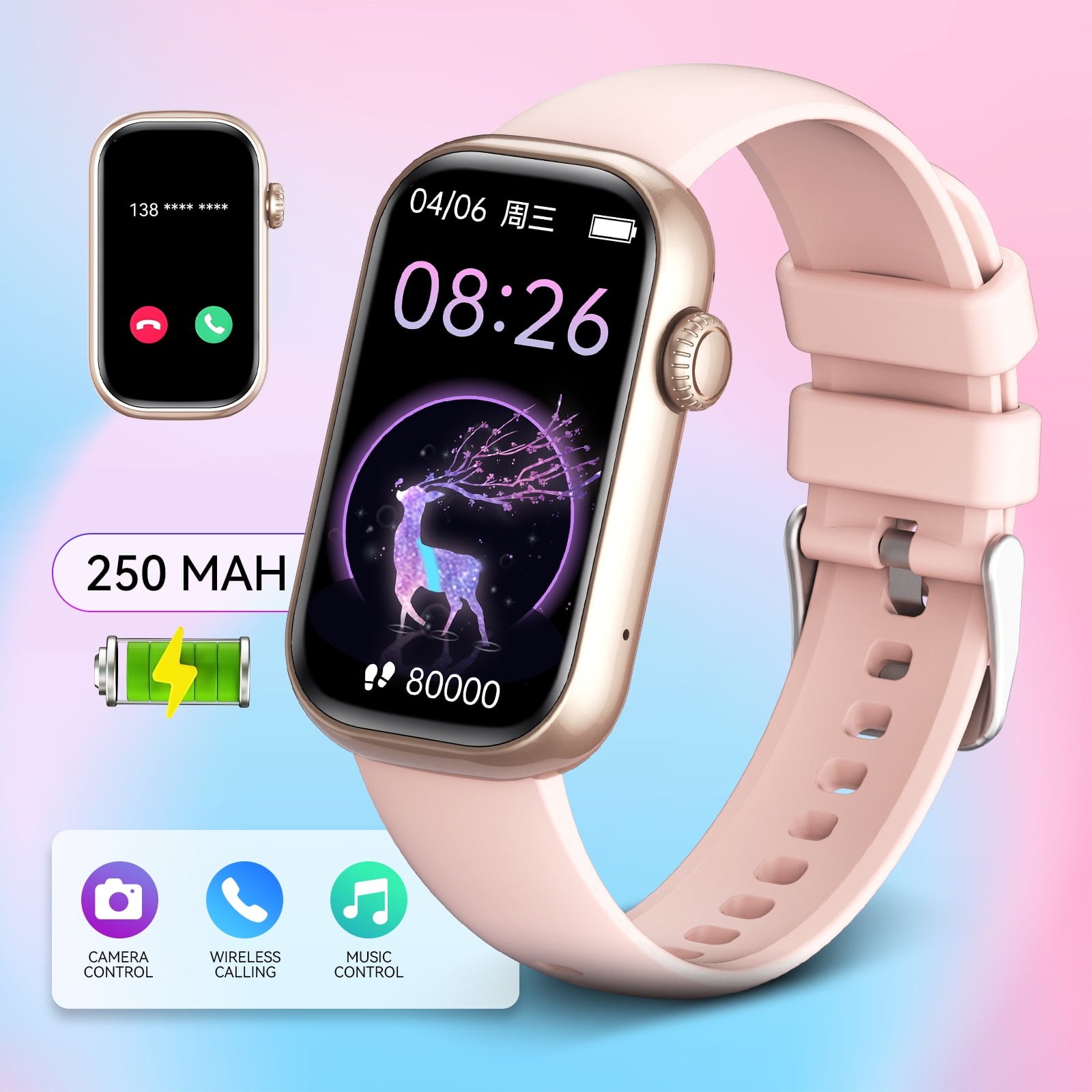 Pakrys QS50 Smart Watch for Women with 1.47” Full Touch Screen Smartwatch with Bluetooth Call 100+ Sports Modes Fitness Tracker with IP68 Waterproof for iOS Android