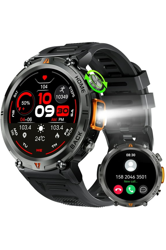 Smart Watch Bluetooth 1.45 inch Black Rugged Case with Black Polyurethane Sport Band