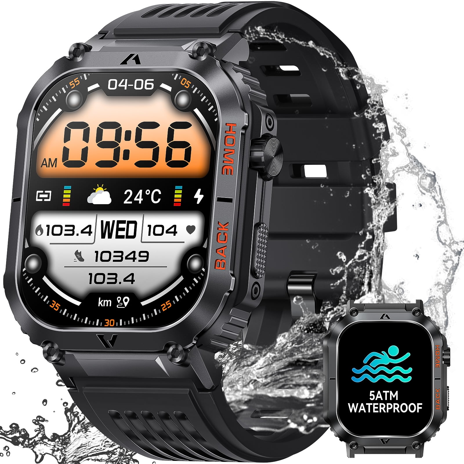 Pakrys Smart Watch for Men 2.02inch Ultra HD Resolution Screen 5ATM Waterproof MilitaryGrade