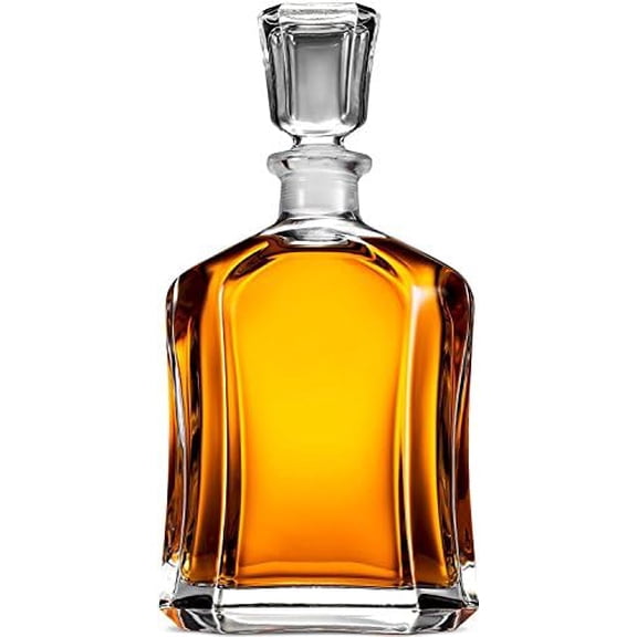 Paksh Capitol Glass Decanter with Airtight Geometric Stopper - Whiskey Decanter for Wine, Bourbon, Brandy, Liquor, Juice, Water, Mouthwash. Italian Glass | 23.75 oz