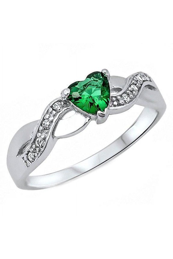 Pakuna: 0.6ct Heart-cut Emerald Ice CZ Crossover Infinity Promise Ring Sterling Silver sz 11.0