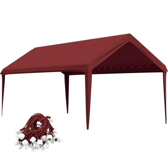 Pakunoda 10' X 20' Carport Canopy Replacement Cover, Portable Car Garage Shelter Party Top Tent with 34PC Ball Bungees, Burgundy (Only Cover, Frame Not Included)