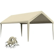Pakunoda 10' X 20' Carport Canopy Replacement Cover, Portable Car Garage Shelter Party Top Tent with 34PC Ball Bungees, Cream (Only Cover, Frame Not Included)