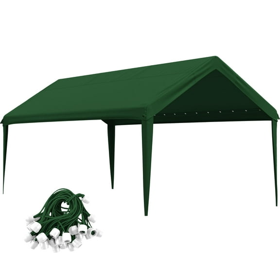 Pakunoda 10' X 20' Carport Canopy Replacement Cover, Portable Car Garage Shelter Party Top Tent with 34PC Ball Bungees, Green (Only Cover, Frame Not Included)