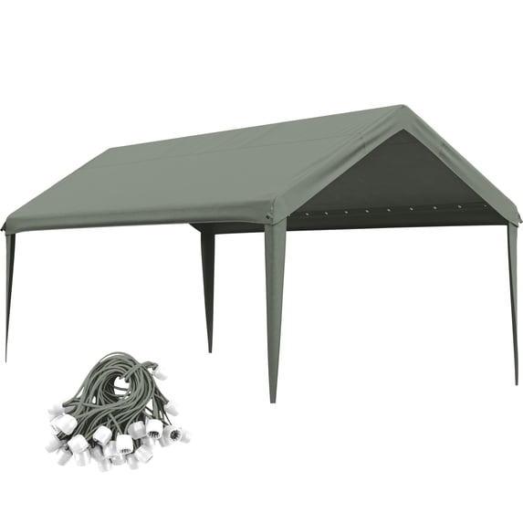 Pakunoda 10' X 20' Carport Canopy Replacement Cover, Portable Car Garage Shelter Party Top Tent with 34PC Ball Bungees, Light Grey (Only Cover, Frame Not Included)