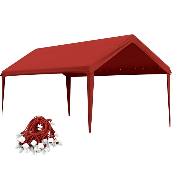 Pakunoda 10' X 20' Carport Canopy Replacement Cover, Portable Car Garage Shelter Party Top Tent with 34PC Ball Bungees, Red (Only Cover, Frame Not Included)