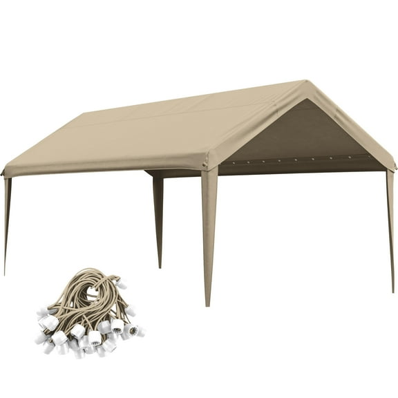 Pakunoda 10' X 20' Carport Canopy Replacement Cover, Portable Car Garage Shelter Party Top Tent with 34PC Ball Bungees, Sand (Only Cover, Frame Not Included)