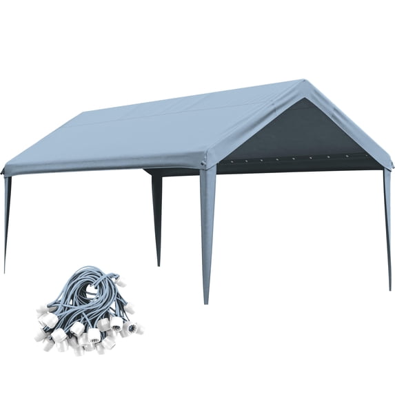 Pakunoda 10' X 20' Carport Canopy Replacement Cover, Portable Car Garage Shelter Party Top Tent with 34PC Ball Bungees, Sky Blue (Only Cover, Frame Not Included)