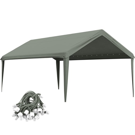 Pakunoda 12' X 20' Carport Canopy Replacement Cover, Portable Car Garage Shelter Party Top Tent with 34PC Ball Bungees, Light Grey (Only Cover, Frame Not Included)