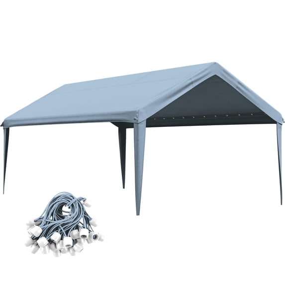 Pakunoda 12' X 20' Carport Canopy Replacement Cover, Portable Car Garage Shelter Party Top Tent with 34PC Ball Bungees, Sky Blue (Only Cover, Frame Not Included)