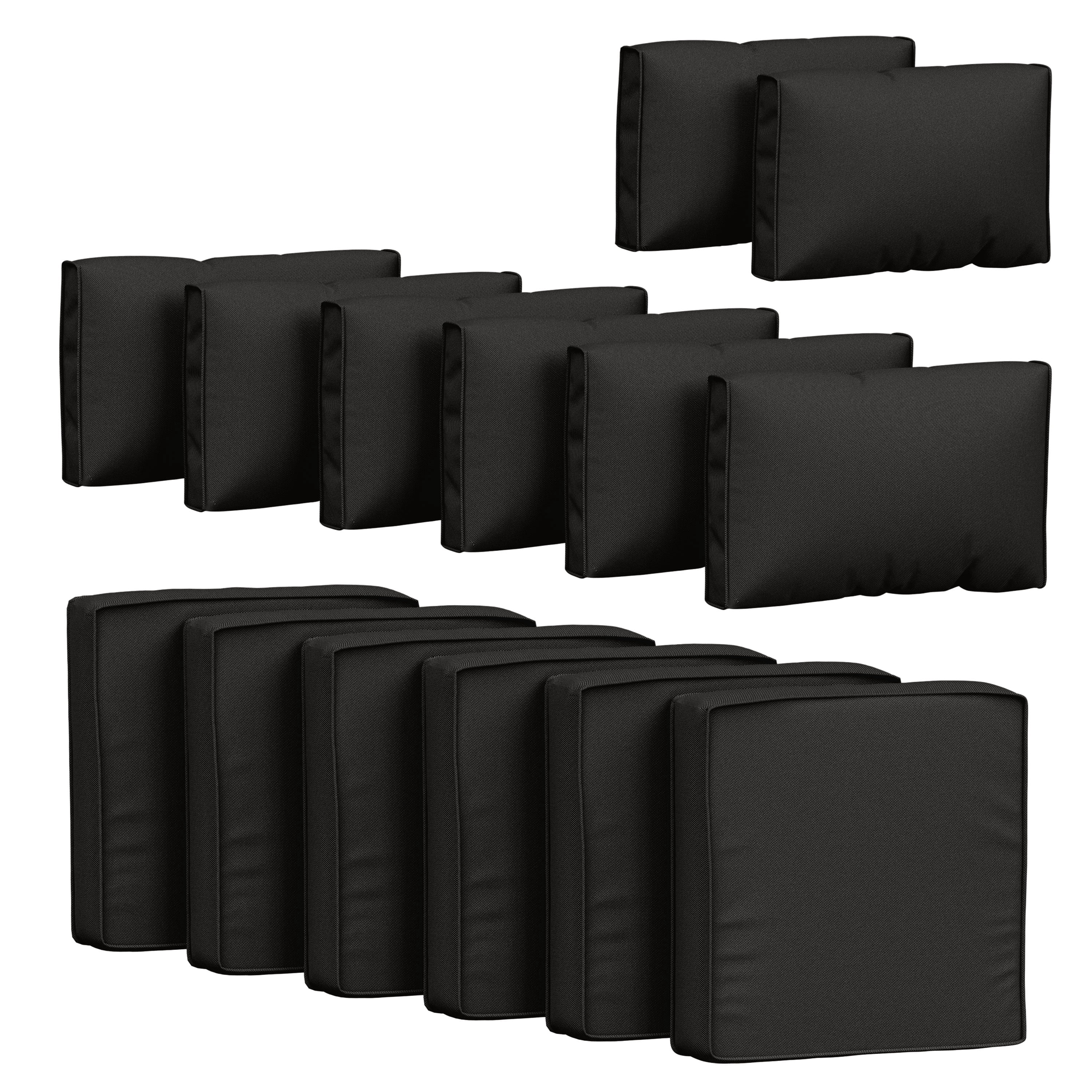 Pakunoda 14 Pcs Patio Outdoor Cushion Covers Replacement Slipcovers with Zipper Non-Slip for Garden Furniture Sofa Chair 3 Size Protector, Cover Only, Black