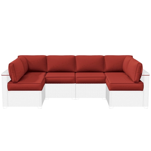 Pakunoda 14 Pieces Outdoor Replacement Cushions, 5" High-Density Foam Sectional Cushions Couch, 6 Seat Patio Conversation Sets for Rattan Wicker, Liner&Cover, Terra Red