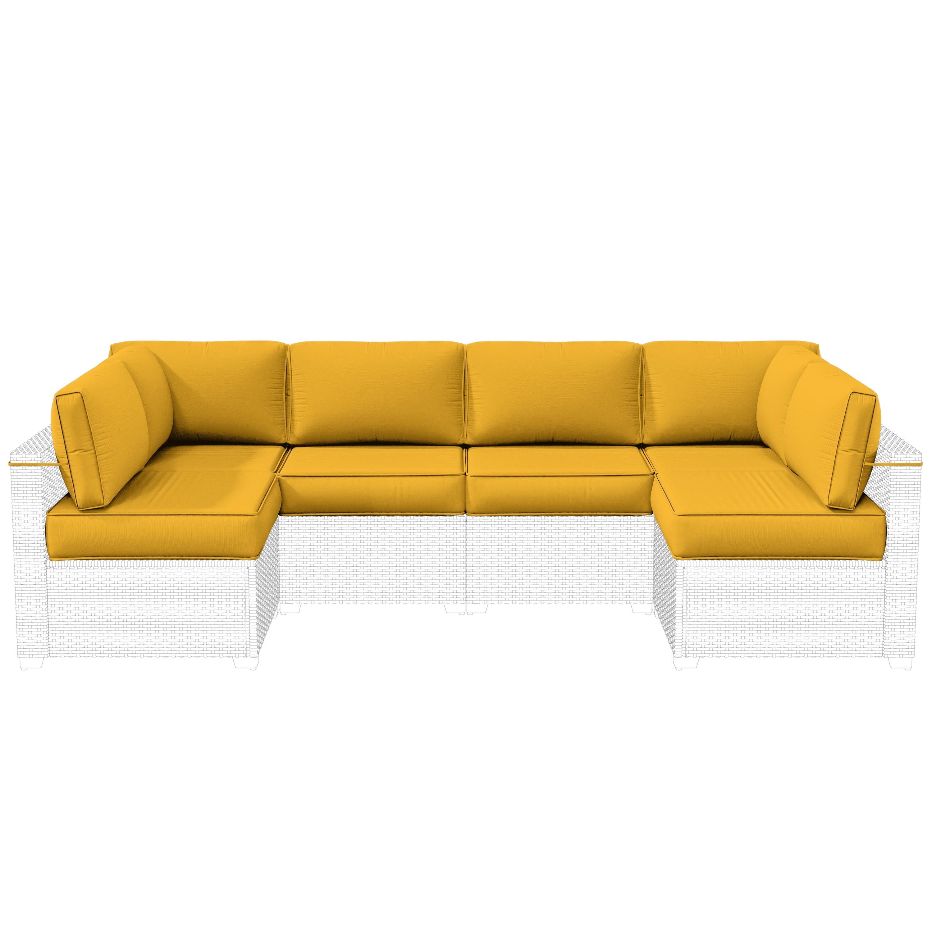Pakunoda 14 Pieces Outdoor Replacement Cushions, 5” High-Density Foam Sectional Cushions Couch, 6 Seat Patio Conversation Sets for Rattan Wicker, Liner&Cover, Yellow