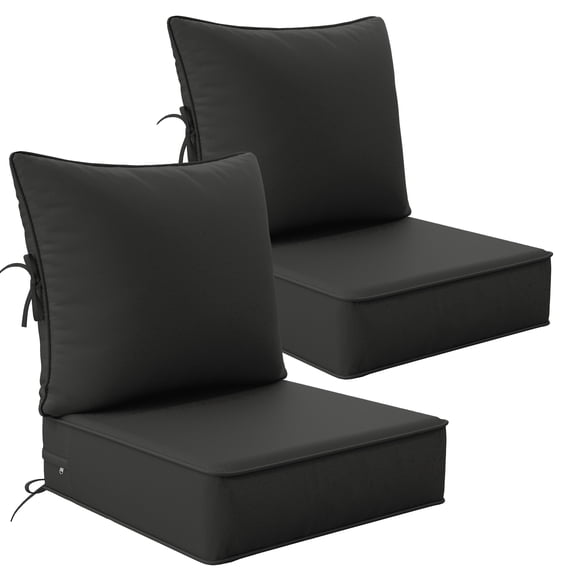 Pakunoda 2 Set of Outdoor Deep Seat Cushion with Backrest, 24" x 24" x 6.5" Waterproof Patio Chair Replacement Cushion for Sofa Couch, Black
