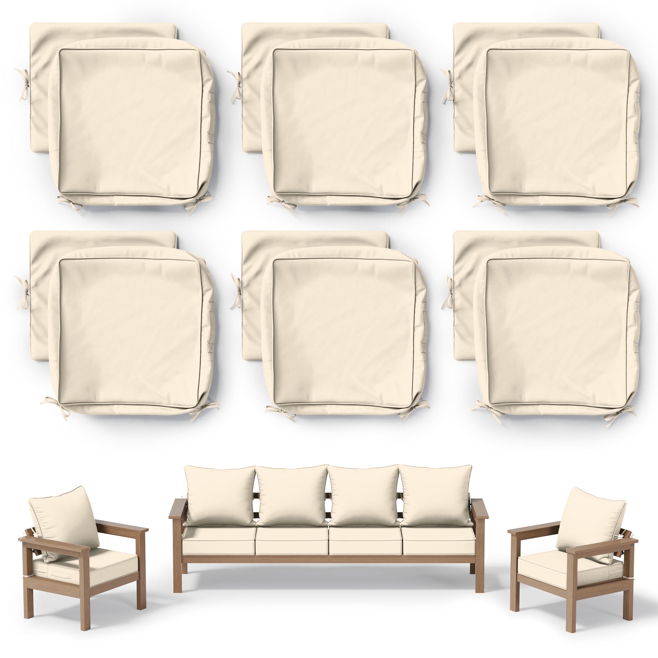 Pakunoda 22" X 24" Outdoor Deep Seat Cushion Replacement Slipcovers, 6 Set of Waterproof Patio Furniture Cushion Covers, Outdoor Cushion Covers with Zipper for Patio Furniture, Cream