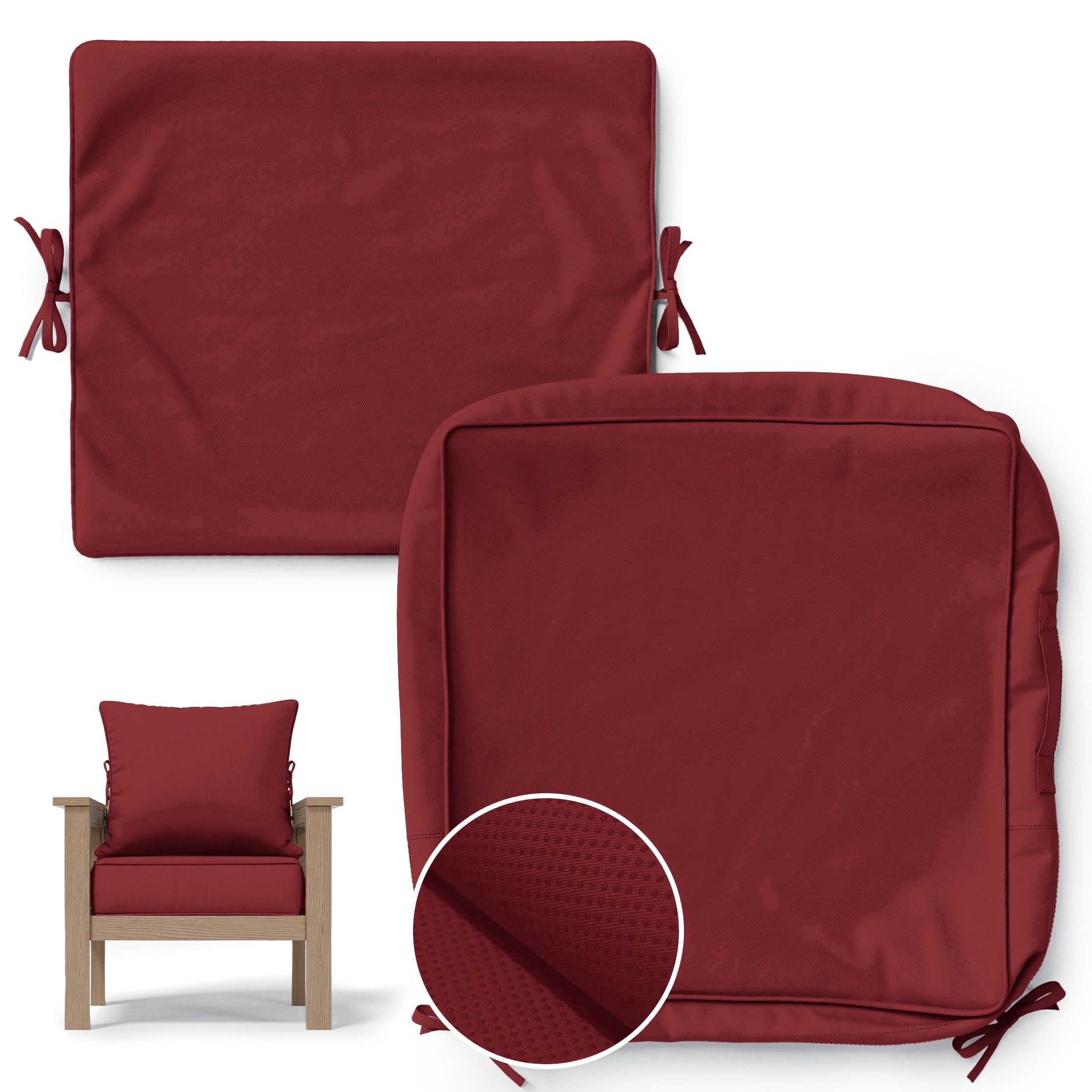 Pakunoda 22" X 24" Patio Furniture Cushion Covers, Waterproof Outdoor Deep Seat Cushion Replacement Slipcovers, Outdoor Cushion Covers with Zipper for Patio Furniture, Burgundy