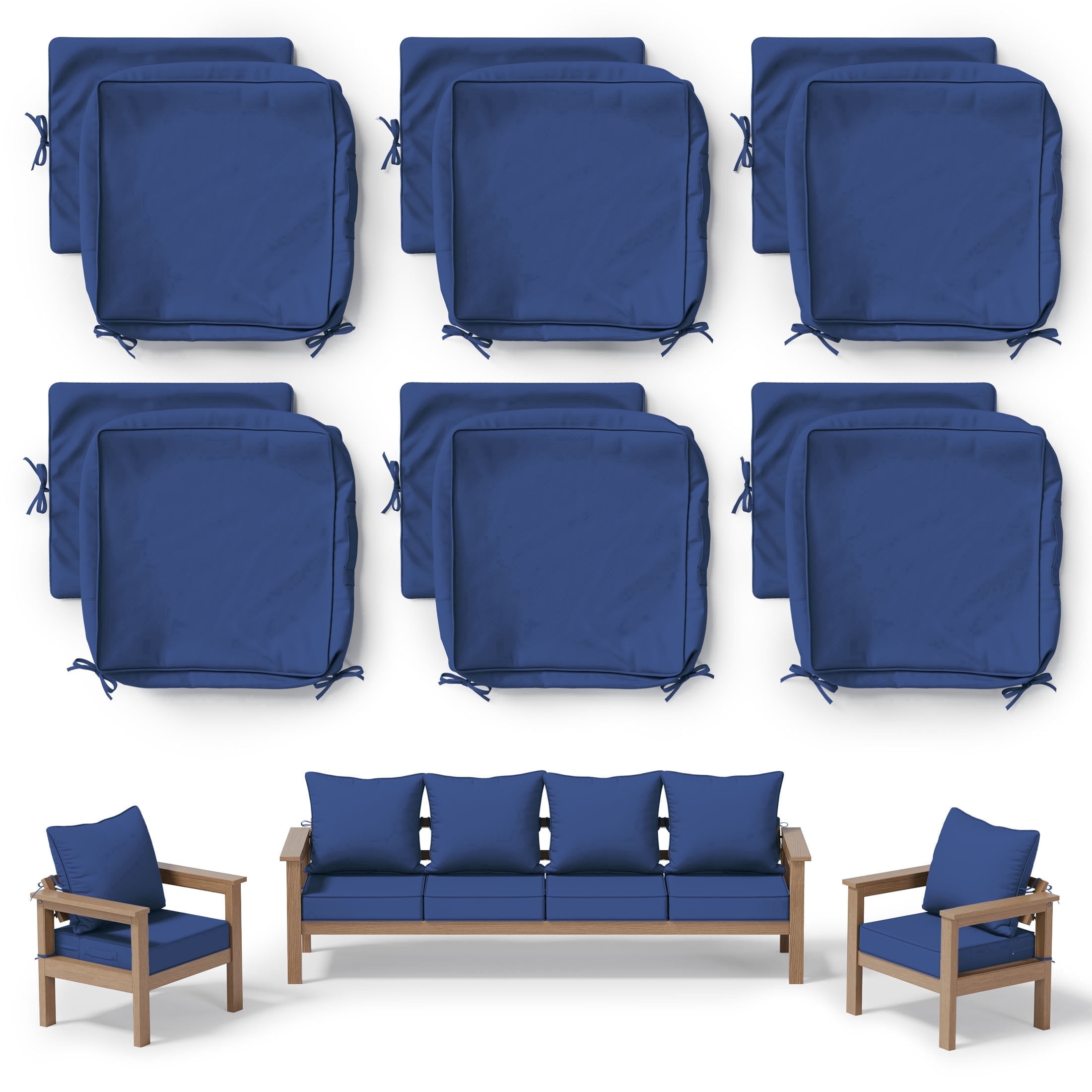 Pakunoda 24" X 24" Outdoor Deep Seat Cushion Replacement Slipcovers, 6 Set of Waterproof Patio Furniture Cushion Covers, Outdoor Cushion Covers with Zipper for Patio Furniture, Blue